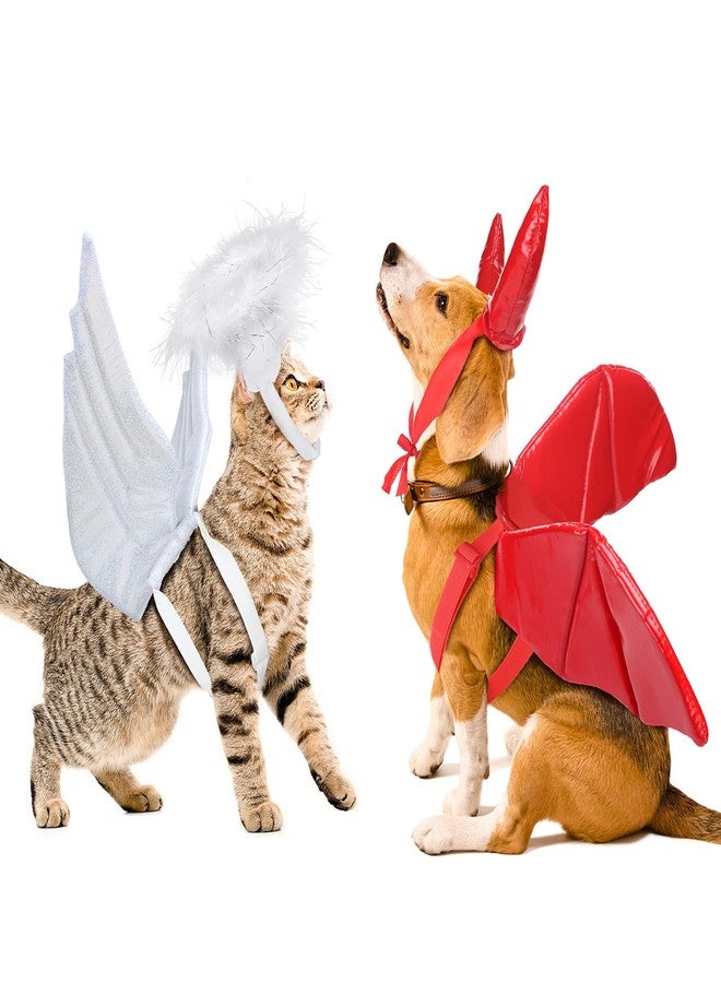 Bulyoou Pet Halloween Costume Angel Dog Costume Wings and Dog Devil Cat Angel Devil Cosplay Outfit Fits Many Pets for Christmas, Halloween Parties, Gifts for Dog & Cat Lovers(White, Red) - Image 5
